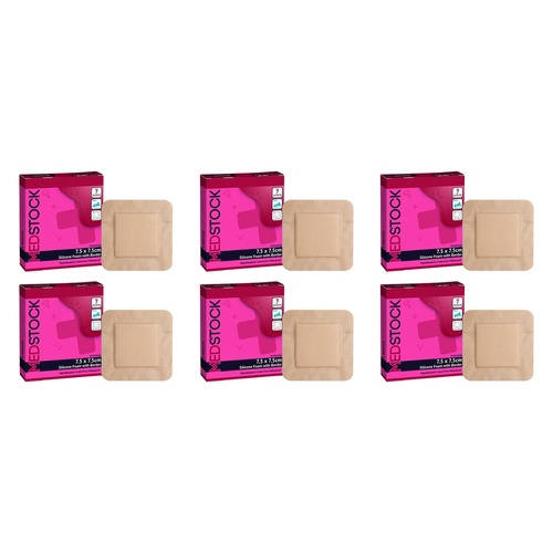 Medstock Silicone Foam Dressing with Border 7.5cm x 7.5cm 10 Pack Bundle of 6