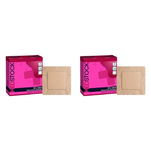 Medstock Silicone Foam Dressing with Border 10cm x 10cm 10 Pack Bundle of 2