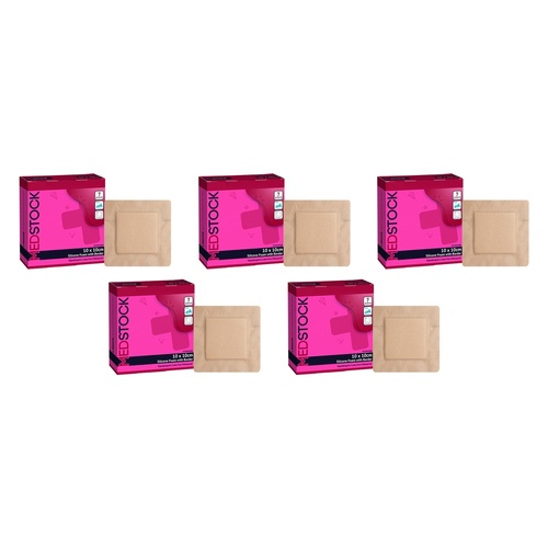 Medstock Silicone Foam Dressing with Border 10cm x 10cm 10 Pack Bundle of 5