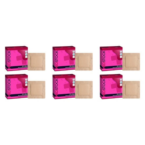 Medstock Silicone Foam Dressing with Border 10cm x 10cm 10 Pack Bundle of 6