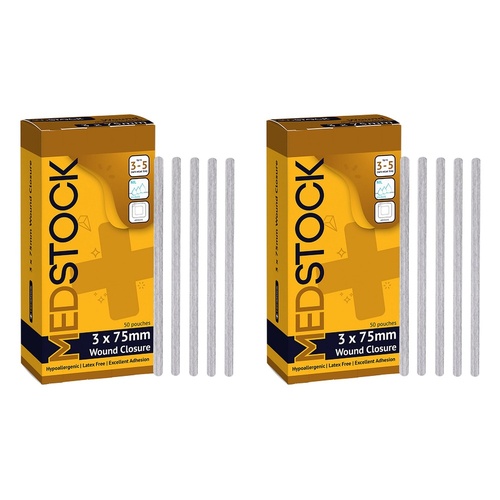 Medstock Wound Closure Strip 3mm x 75mm 50 Pack Bundle of 2