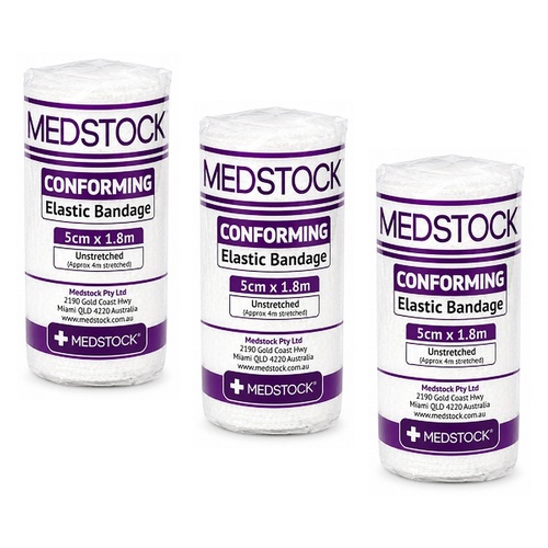 Medstock Conforming Elastic Bandage 5cm x 1.8m 1 Roll x 24 Bundle of 3