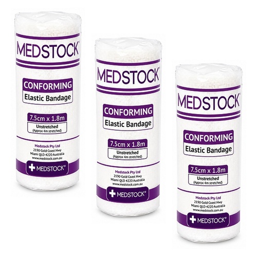 Medstock Conforming Elastic Bandage 7.5cm x 1.8m 1 Roll Pack of 3