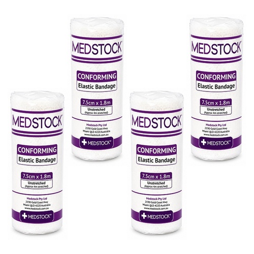 Medstock Conforming Elastic Bandage 7.5cm x 1.8m 1 Roll Pack of 4