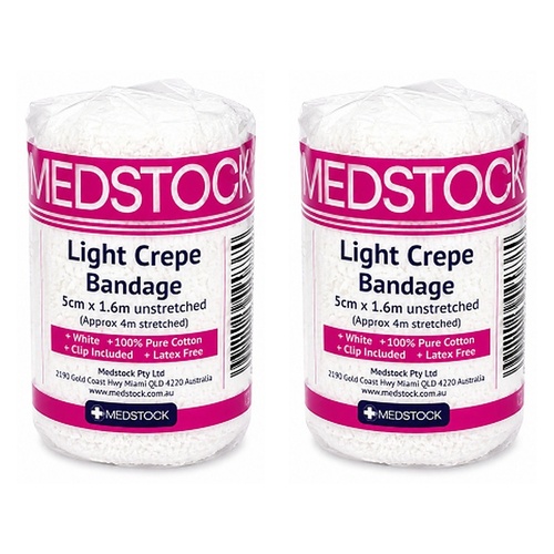 Medstock Light Crepe Band with Clip 5cm x 1.6m 1 Roll Pack of 2