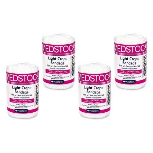 Medstock Light Crepe Band with Clip 5cm x 1.6m 1 Roll Pack of 4