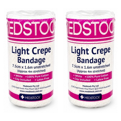 Medstock Light Crepe Band with Clip 7.5cm x 1.6m 1 Roll Pack of 2