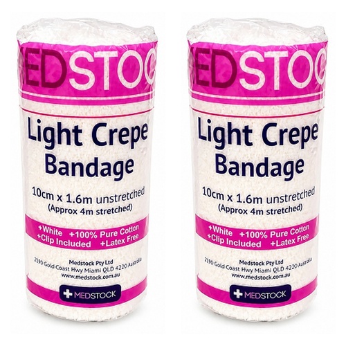 Medstock Light Crepe Band with Clip 10cm x 1.6m 1 Roll Pack of 2