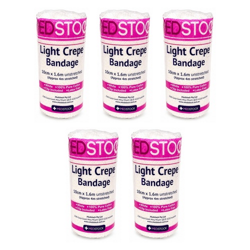 Medstock Light Crepe Band with Clip 10cm x 1.6m 1 Roll Pack of 5