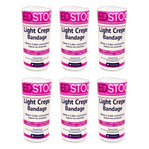 Medstock Light Crepe Band with Clip 10cm x 1.6m 1 Roll Pack of 6