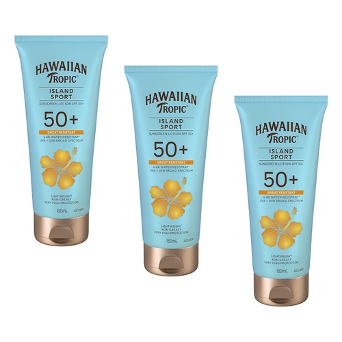Hawaiian Tropic Island Sport Sunscreen Lotion SPF50+ 180mL Pack of 3