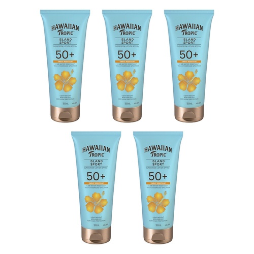 Hawaiian Tropic Island Sport Sunscreen Lotion SPF50+ 180mL Pack of 5