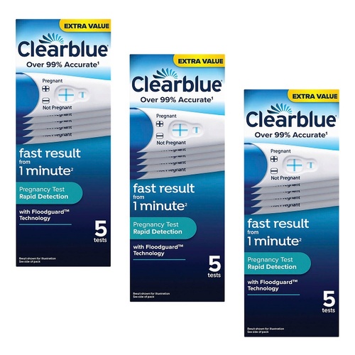 Clearblue Rapid Detection Pregnancy Test 5 Pack Bundle of 3