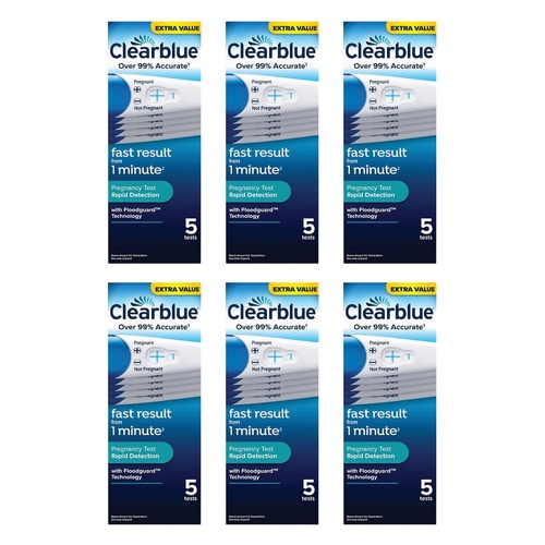 Clearblue Rapid Detection Pregnancy Test 5 Pack Bundle of 6