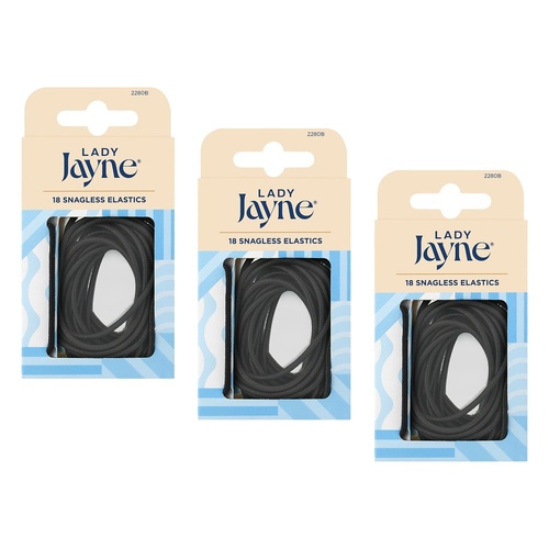 Lady Jayne Black Snagless Elastics 18 Pack Bundle of 3