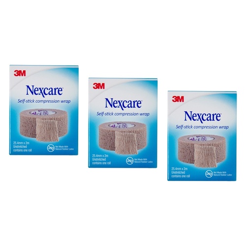 Nexcare Self Stick Compression Wrap 25mm Unstretched 2 Metres Pack of 3