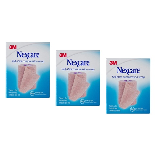 Nexcare Self Stick Compression Wrap 75mm Unstretched 2 Metres Pack of 3