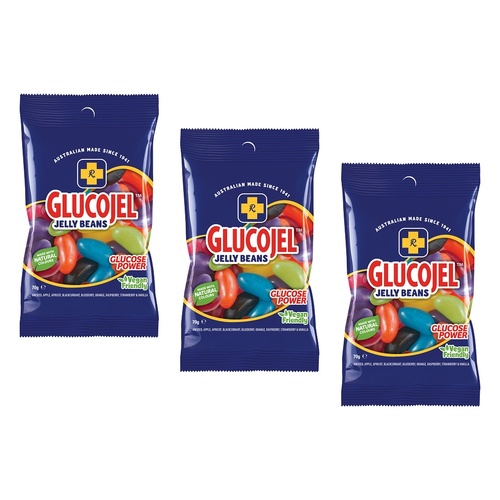 GLUCOJEL Jelly Beans 70g Glucose Energy Candy Vegan Friendly Bundle of 3