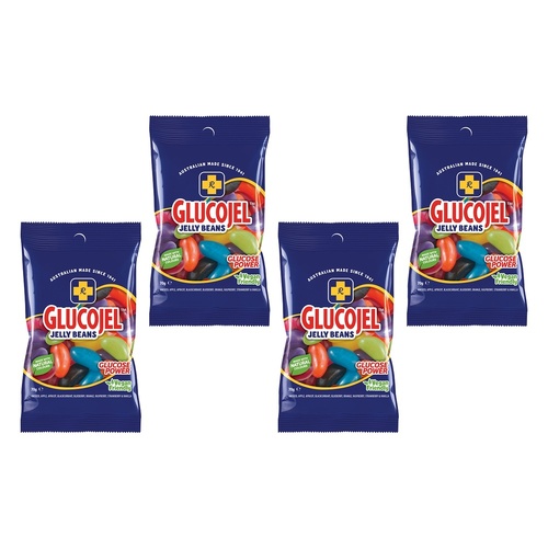 GLUCOJEL Jelly Beans 70g Glucose Energy Candy Vegan Friendly Bundle of 4