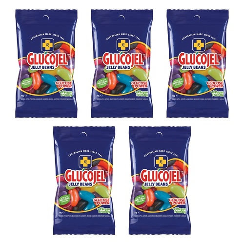 GLUCOJEL Jelly Beans 70g Glucose Energy Candy Vegan Friendly Bundle of 5