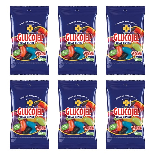 GLUCOJEL Jelly Beans 70g Glucose Energy Candy Vegan Friendly Bundle of 6