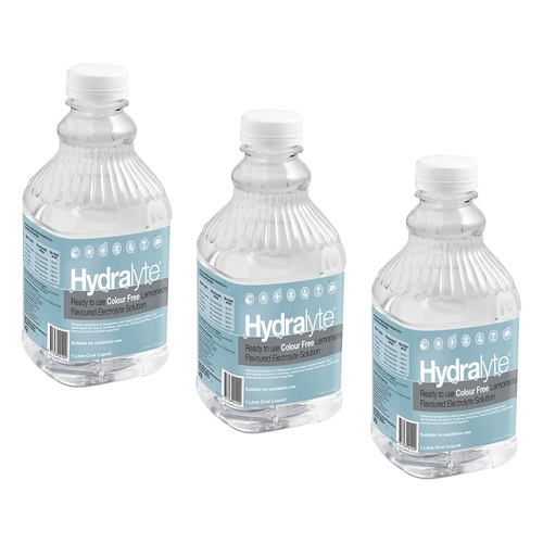 Hydralyte Colour Free Lemonade Flavoured Electrolyte Solution 1 L Pack of 3