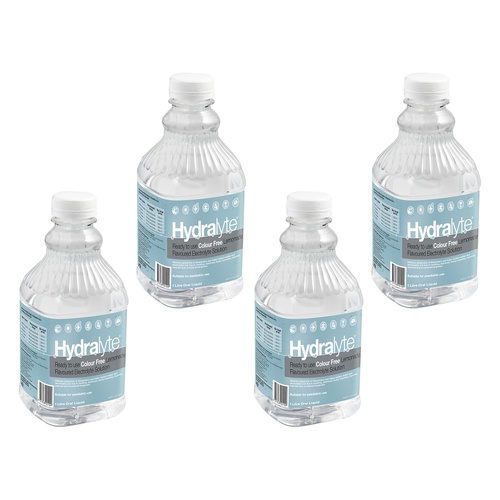 Hydralyte Colour Free Lemonade Flavoured Electrolyte Solution 1 L Pack of 4