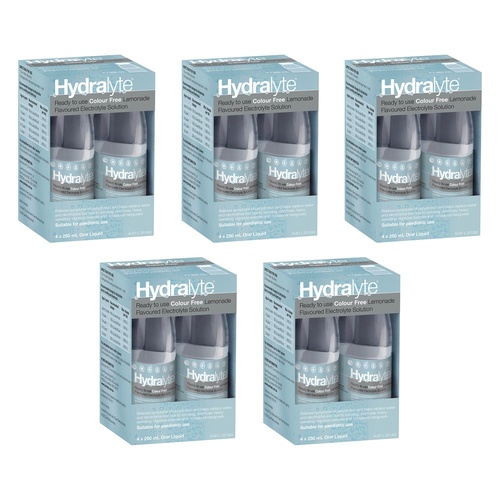 Hydralyte Colour Free Lemonade Flavoured Electrolyte Solution 4 Pack Bundle of 5