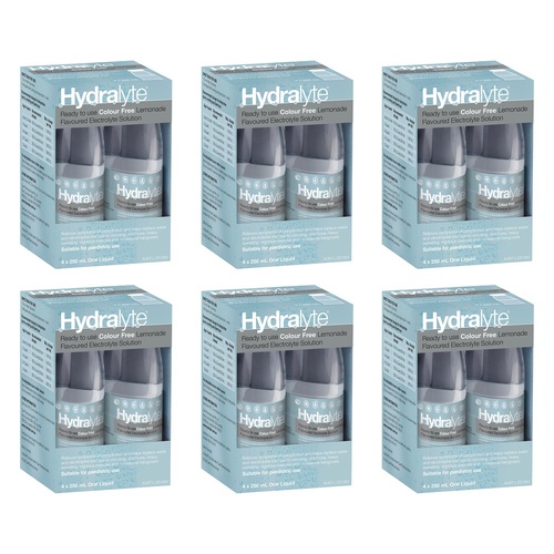 Hydralyte Colour Free Lemonade Flavoured Electrolyte Solution 4 Pack Bundle of 6