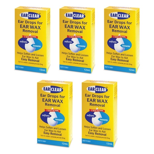 Ear Clear Ear Wax Removal Drops 12mL Pack of 5