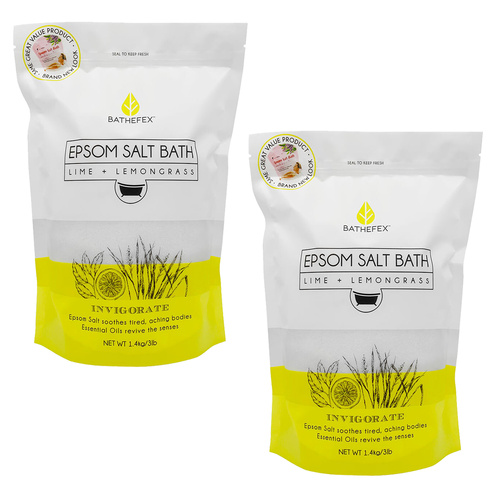 Bathefex Epsom Salt Bath Soak Invigorate Lime Lemongrass 1400g Pack of 2