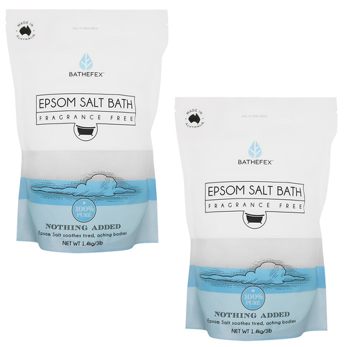 Bathefex Epsom Salt Bath Soak Fragrance Free 1.4kg 2 Pack Sensitive Skin