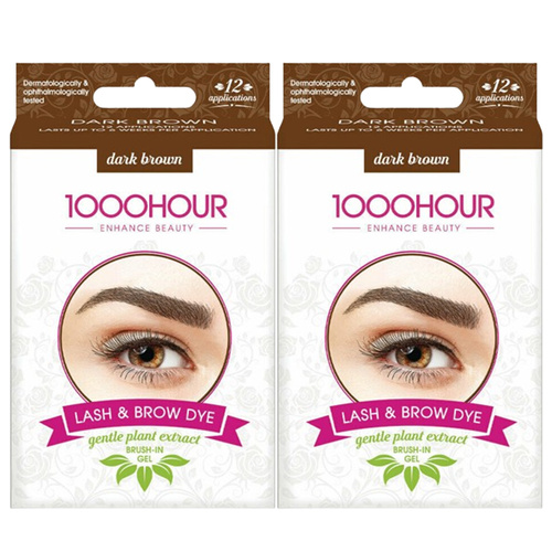 1000 Hour Plant Extract Eyelash & Brow Dye Kit Natural Dark Brown 2x Value Pack