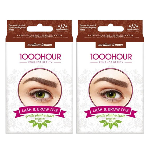 1000 Hour Plant Extract Eyelash & Brow Dye Kit Natural Medium Brown 2x Value Pack