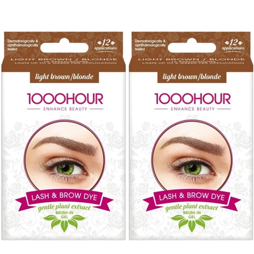 1000 Hour Plant Extract Eyelash & Brow Dye Kit Natural Light Brown 2x Value Pack