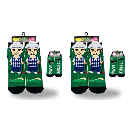Feet Speak Golfer Novelty Socks I'd Rather Be Golfing Soles One Size Fits All Pack of 2