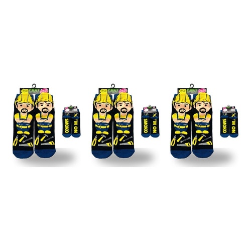 Feet Speak Tradie Novelty Socks I'm On Smoko Soles One Size Fits All Pack of 3