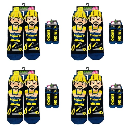 Feet Speak Tradie Novelty Socks I'm On Smoko Soles One Size Fits All Pack of 4