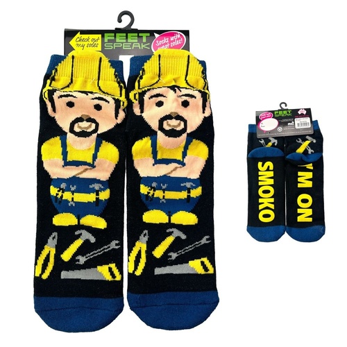 Feet Speak Tradie Novelty Socks I'm On Smoko Soles One Size Fits All