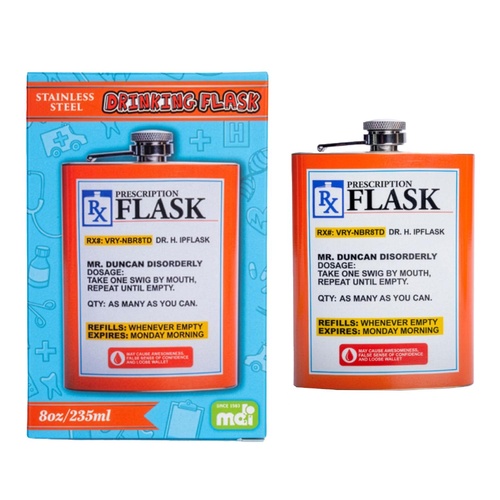 Novelty Prescription Drinking Flask Stainless Steel 235mL