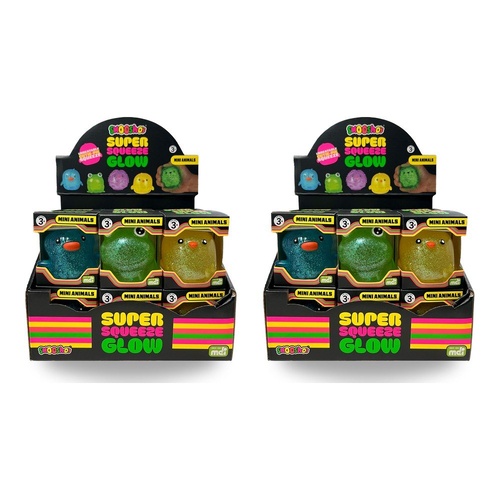 Smooshos Super Squeeze Glow Mini Animals Assorted Counter Display of 12 Bundle of 2