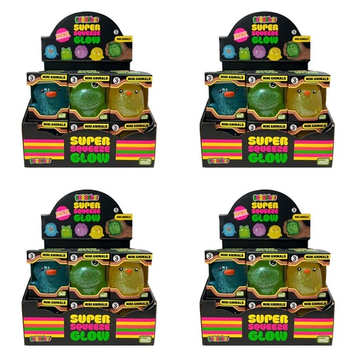 Smooshos Super Squeeze Glow Mini Animals Assorted Counter Display of 12 Bundle of 4