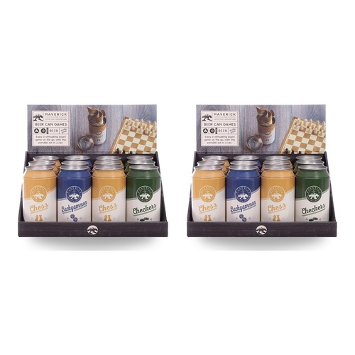 Maverick Beer Can Games Chess Backgammon Checkers Assorted Counter Display of 12 Bundle of 2