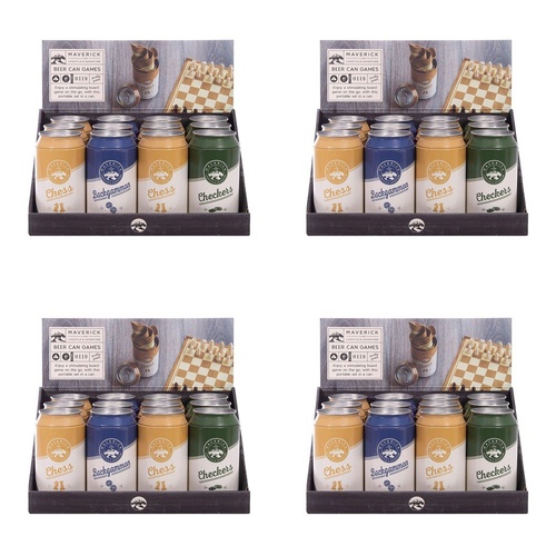 Maverick Beer Can Games Chess Backgammon Checkers Assorted Counter Display of 12 Bundle of 4