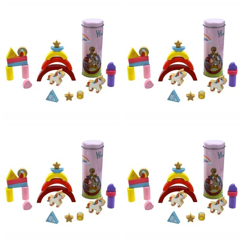 Wooden Balancing Blocks Game Unicorn in Tin Pack of 4