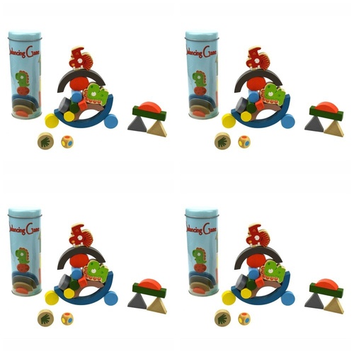 Wooden Balancing Blocks Game Dinosaur in Tin Pack of 4
