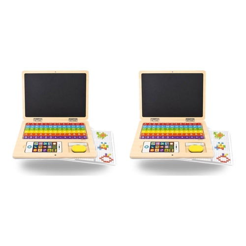 Wooden Magnetic Notebook Laptop Toy with Alphabet Tiles and Chalkboard Pack of 2
