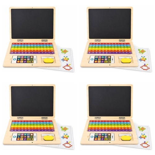 Wooden Magnetic Notebook Laptop Toy with Alphabet Tiles and Chalkboard Pack of 4