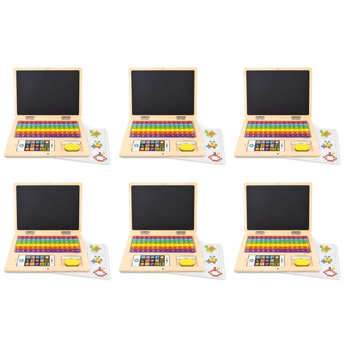 Wooden Magnetic Notebook Laptop Toy with Alphabet Tiles and Chalkboard Pack of 6
