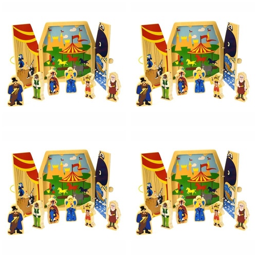 Pinocchio Wooden Storytelling Playset with Fold-Out Theatre and 6 Figures Pack of 4